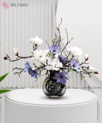 Bình thủy tinh mộc lan xanh trắng HL1001