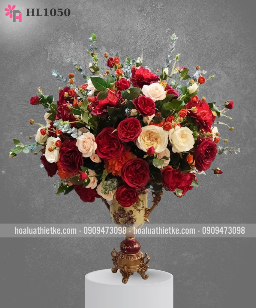 Bình hoa hồng cổ điển tông đỏ HL1050 1