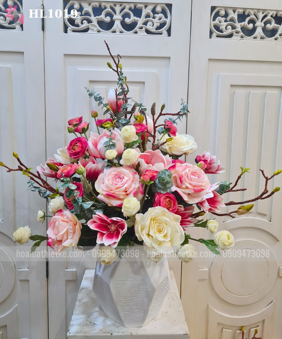 Bình Hoa Hồng Phối Trắng HL1019