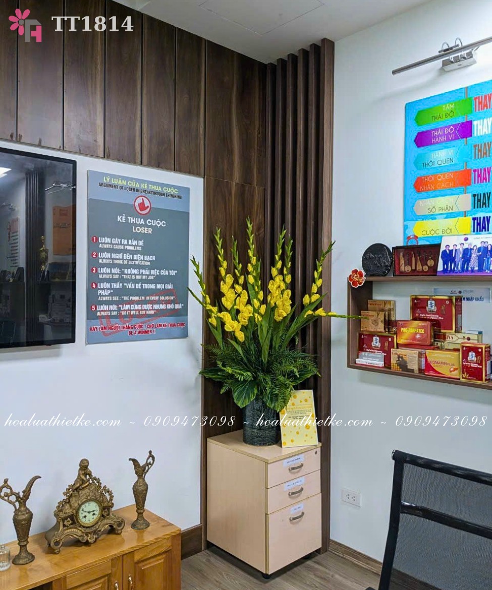 Bình hoa lay ơn giả tông vàng trang trí văn phòng TT1814