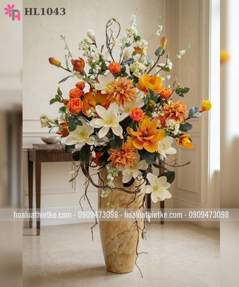Bình hoa mộc lan trang trí đại sảnh tông vàng HL1043