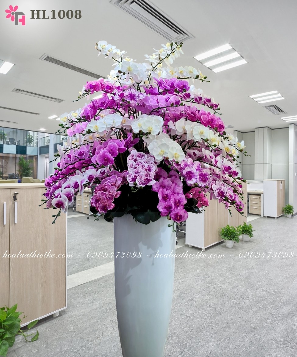 Bình lan hồ điệp tím phối trắng trưng đại sảnh HL1008