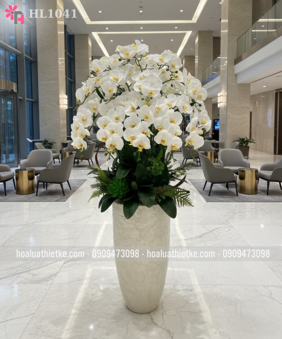 Bình lan hồ điệp trắng trang trí đại sảnh HL1041