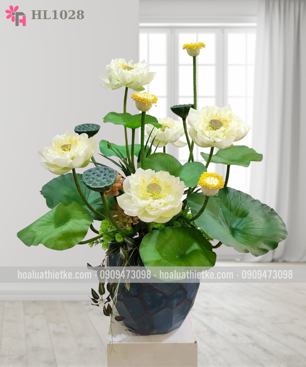 Chậu sen trắng giả giống thật HL1028