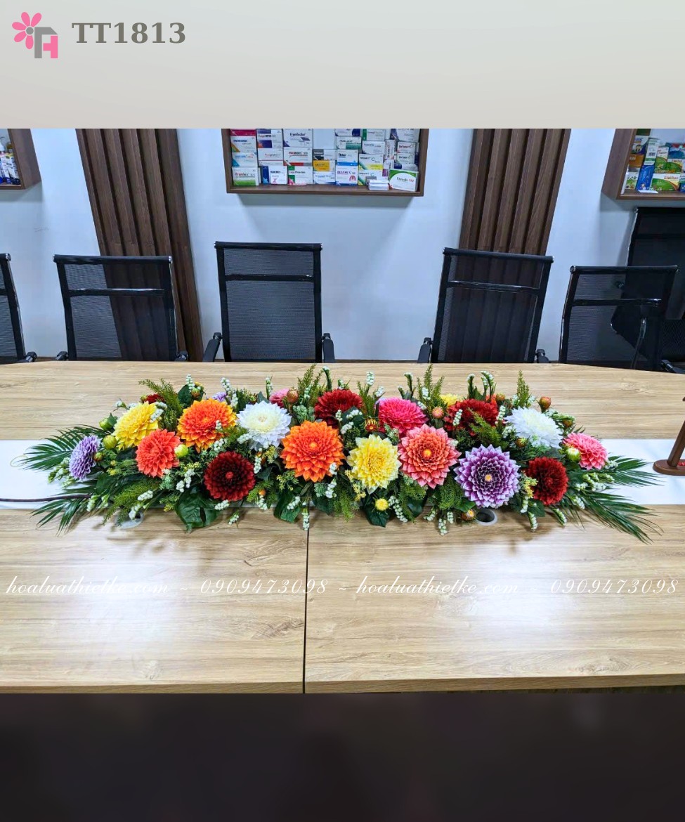 Dĩa hoa thược dược giả trang trí phòng họp TT1813