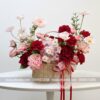 Giỏ hoa giả tông đỏ hồng QT1501